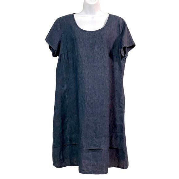 FLAX One Tuck Wonderful Linen Dress Size Small Lagenlook Coastal Summer Casual - Picture 1 of 13